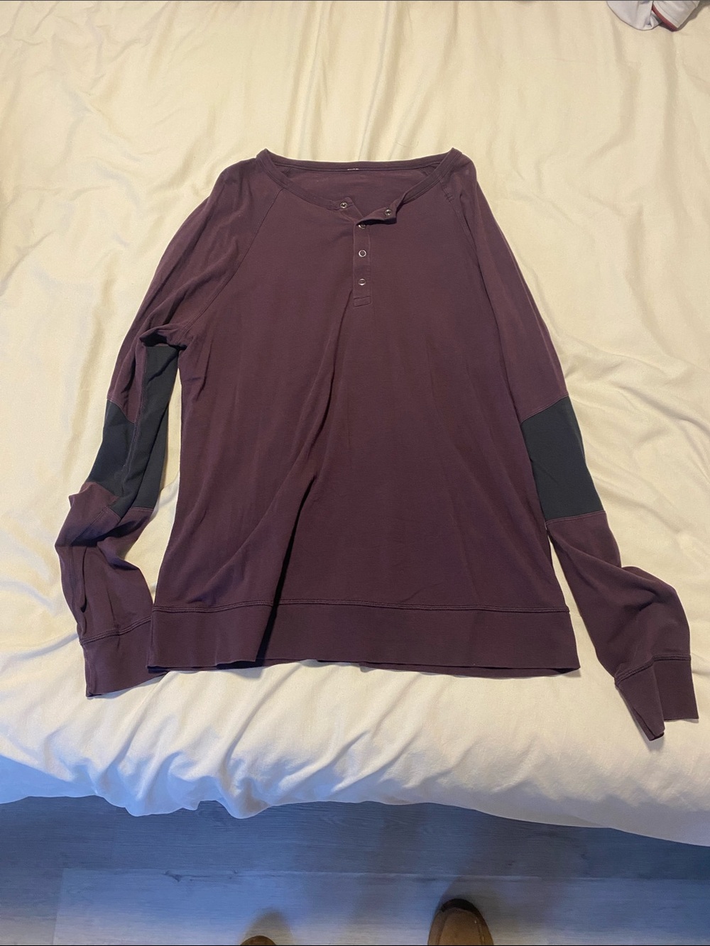 lululemon athletica Plum Long Sleeve Henley with Black Elbow Panels